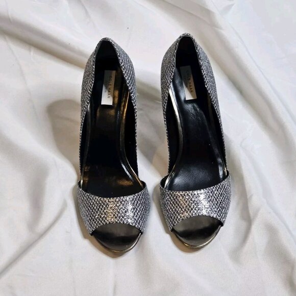 New Cole Haan Antonia Glitter Open Toe Pumps - Picture 8 of 13
